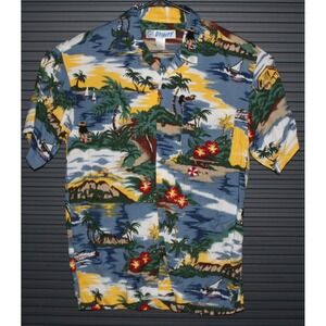 Utility Shirt Mens S Multi Hawaiian Tropical Rayon Short Sleeve Button Up Scenic